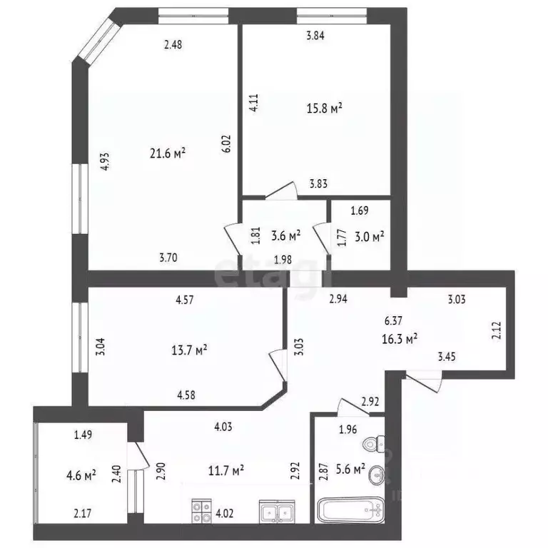 3-к кв. Башкортостан, Стерлитамак ул. Мира, 69 (90.8 м) - Фото 2