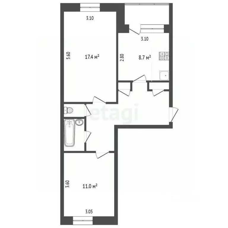 2-к кв. Московская область, Электросталь Западная ул., 12а (54.0 м) - Фото 2