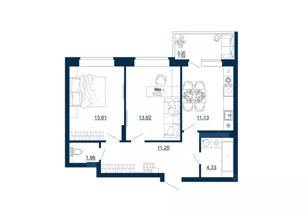 2-к кв. Воронежская область, Воронеж Московский просп., 66 (57.49 м) - Фото 1
