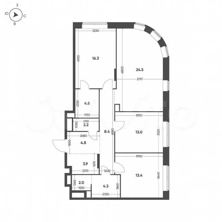 3-к. квартира, 97,3 м, 2/4 эт. - Фото 1