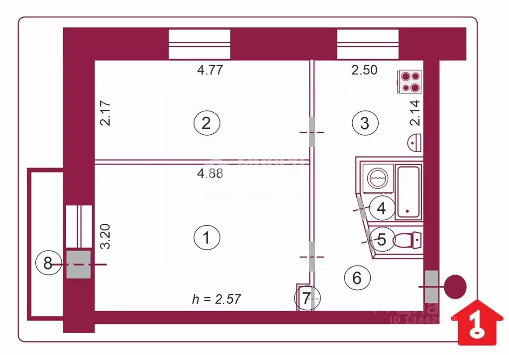 2-к кв. Омская область, Омск ул. Карпинского, 28 (39.0 м) - Фото 1