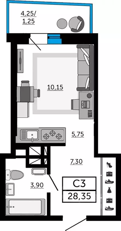 Студия Ростовская область, Ростов-на-Дону Донской Арбат 2 жилой ... - Фото 1