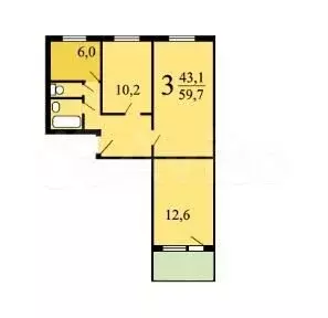 3-к. квартира, 60 м, 7/9 эт. - Фото 0