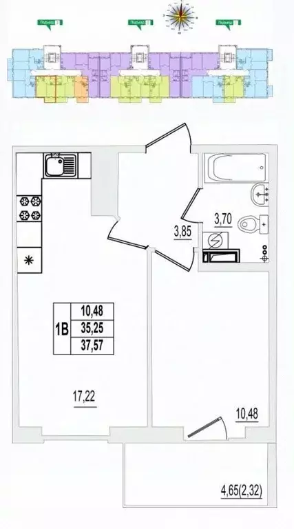 1-к кв. Псковская область, Псков ул. Крестки, 9 (37.57 м) - Фото 1