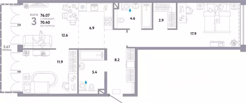 3-к кв. Москва Озерная ул., 42С7 (76.07 м) - Фото 1