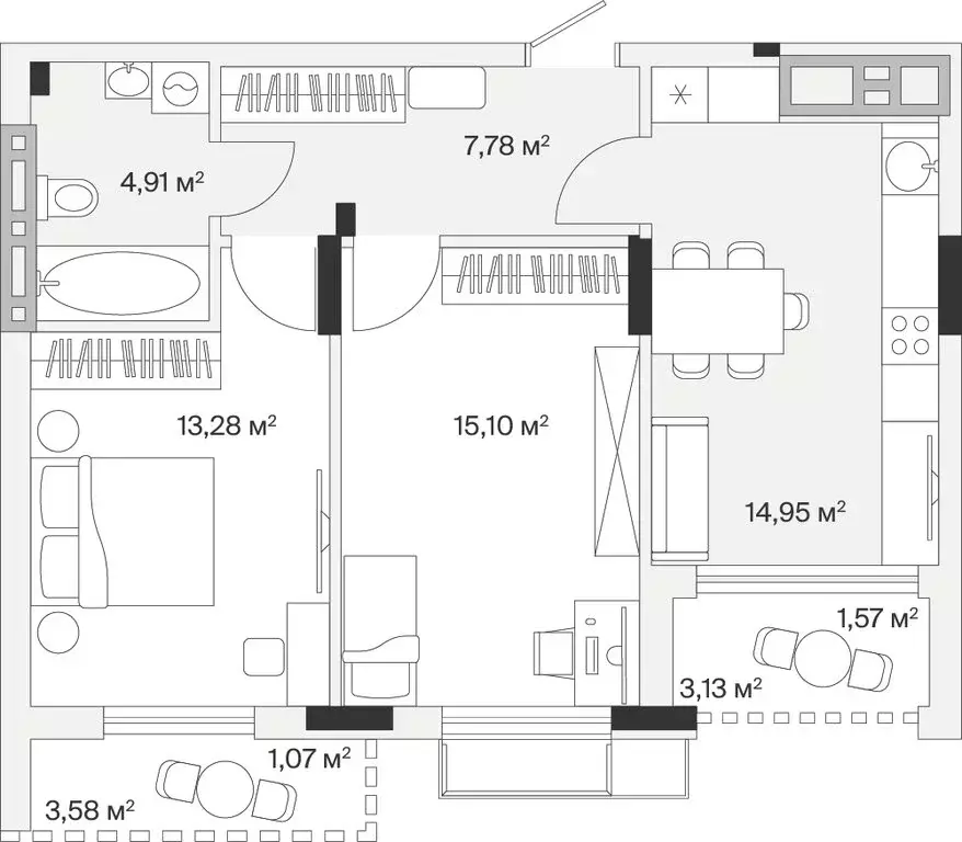 2-комнатная квартира: Малое Исаково, Первая улица, 1к2 (59.22 м) - Фото 1