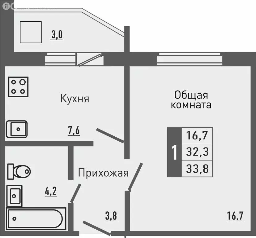 1-комнатная квартира: деревня Жилина, Садовая улица, 2к2 (33.8 м) - Фото 0