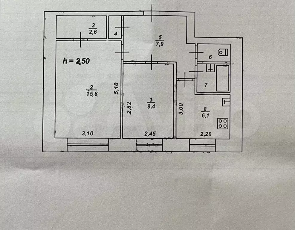 2-к. квартира, 45,4 м, 5/9 эт. - Фото 0