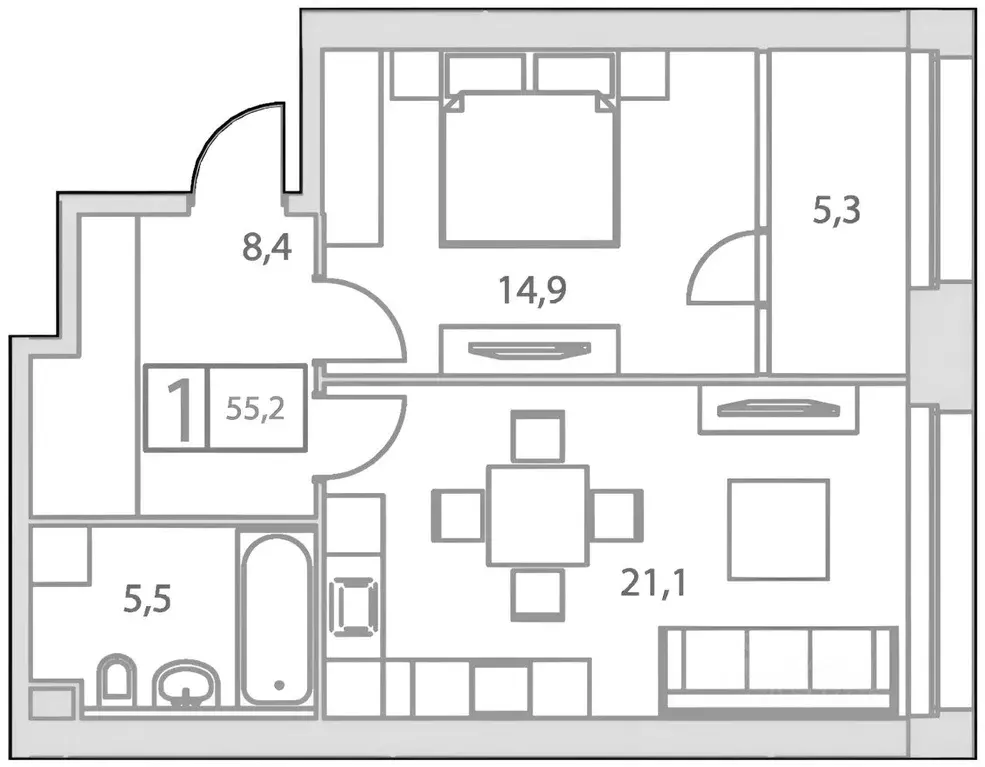 2-к кв. Москва Гжатская ул., 5к6 (57.0 м) - Фото 2
