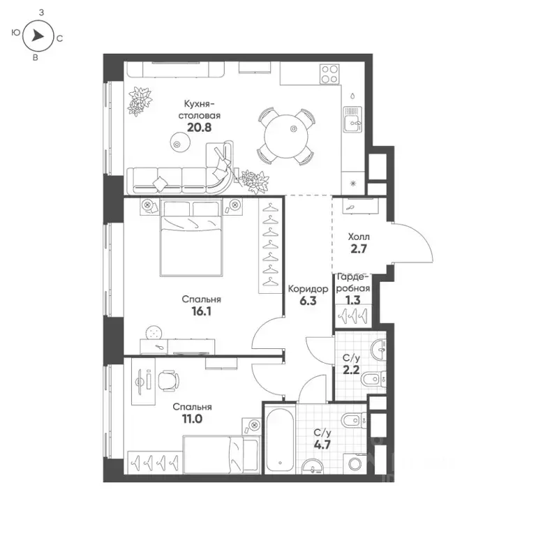 2-к кв. Москва Октябрьская ул., 103 (65.1 м) - Фото 0