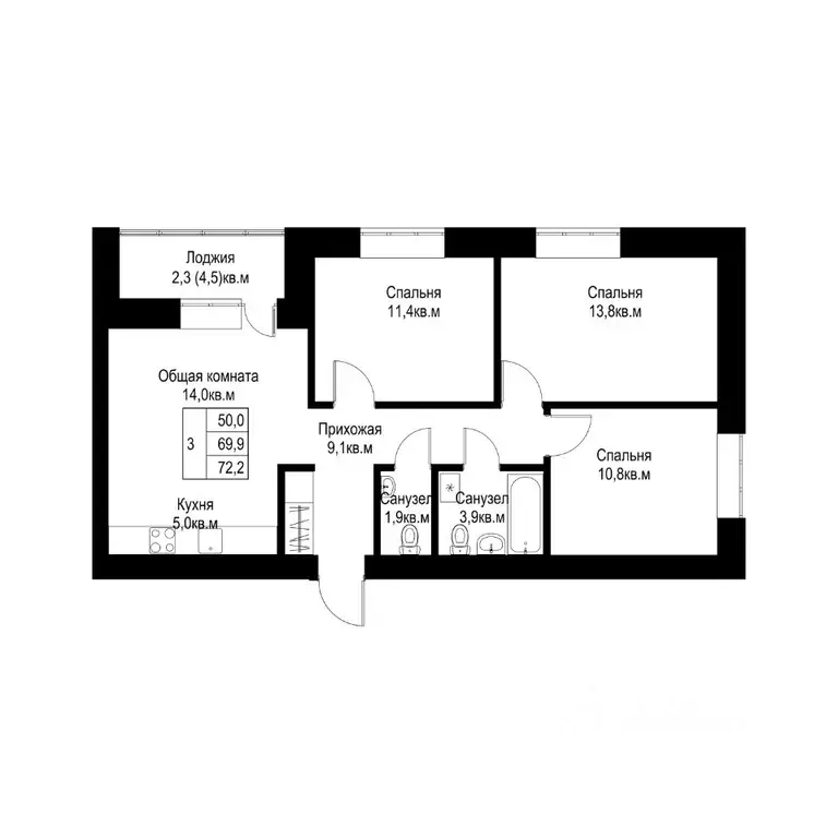 3-к кв. Татарстан, Альметьевск  (72.2 м) - Фото 1