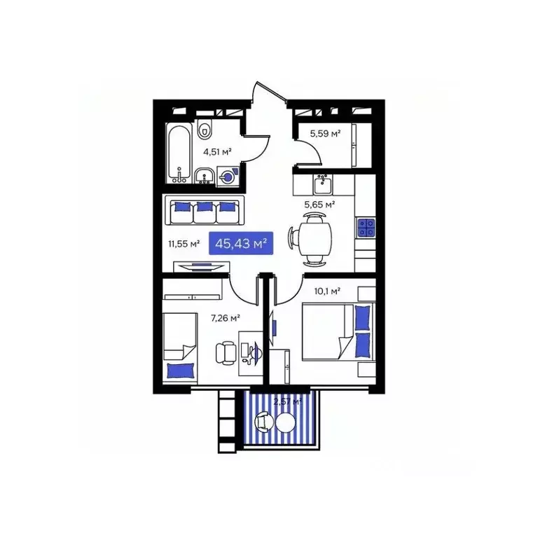 2-к кв. Приморский край, Владивосток Визионер жилой комплекс (45.43 м) - Фото 0