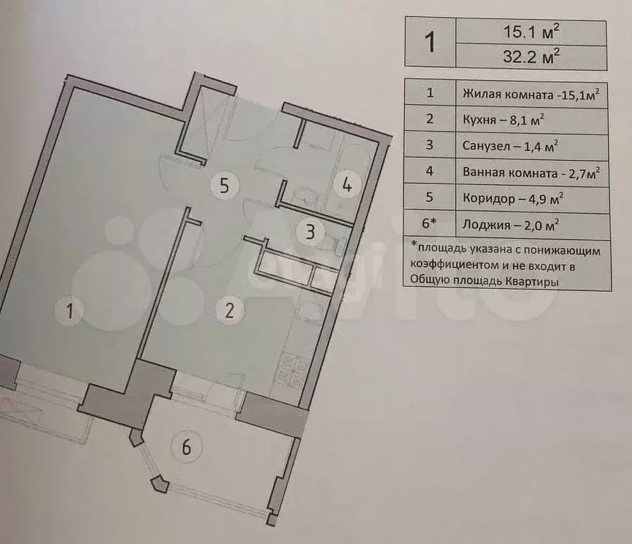 1-к. квартира, 32,2 м, 3/9 эт. - Фото 1