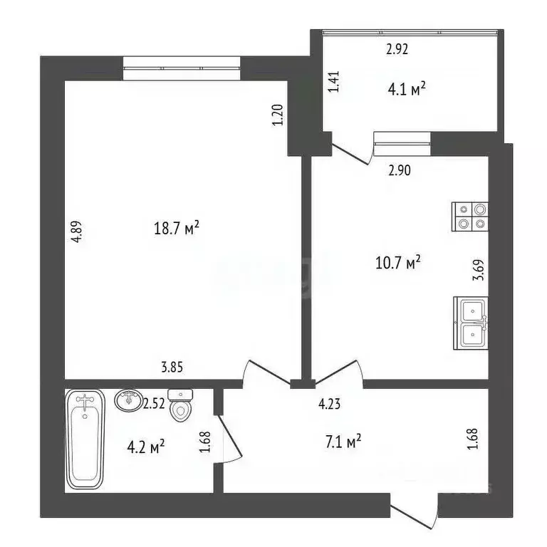 1-к кв. Калининградская область, Зеленоградск ул. Потемкина, 17 (40.7 ... - Фото 2