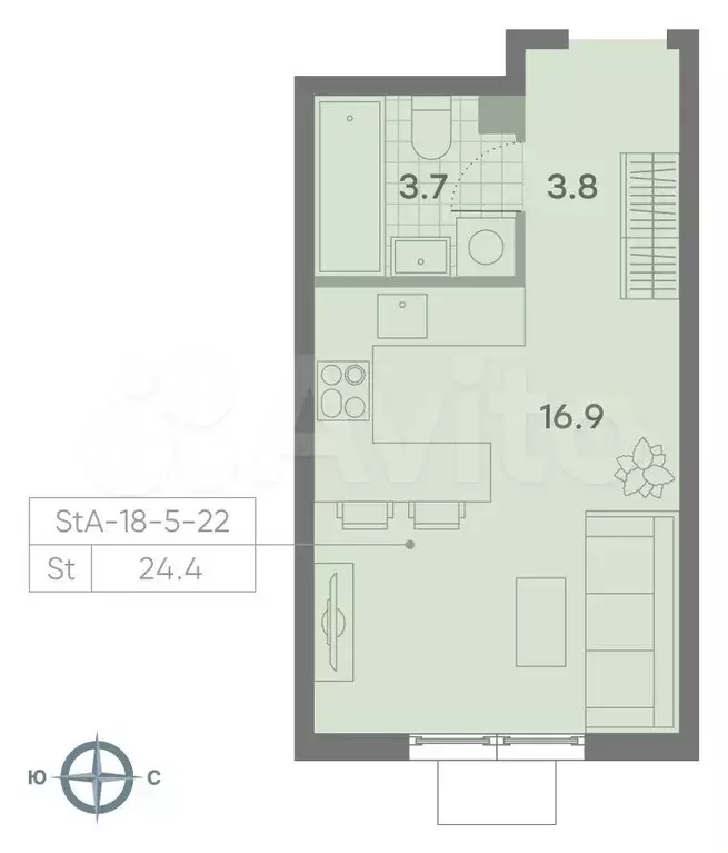 Квартира-студия, 24,4 м, 19/23 эт. - Фото 0