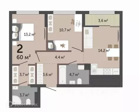 Продаётся 2-к квартира, 60 м - Фото 1