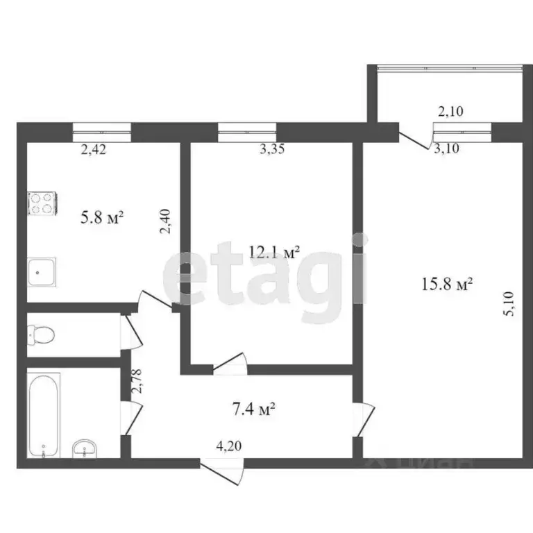 2-к кв. Ямало-Ненецкий АО, Новый Уренгой просп. Мира, 38 (34.2 м) - Фото 2