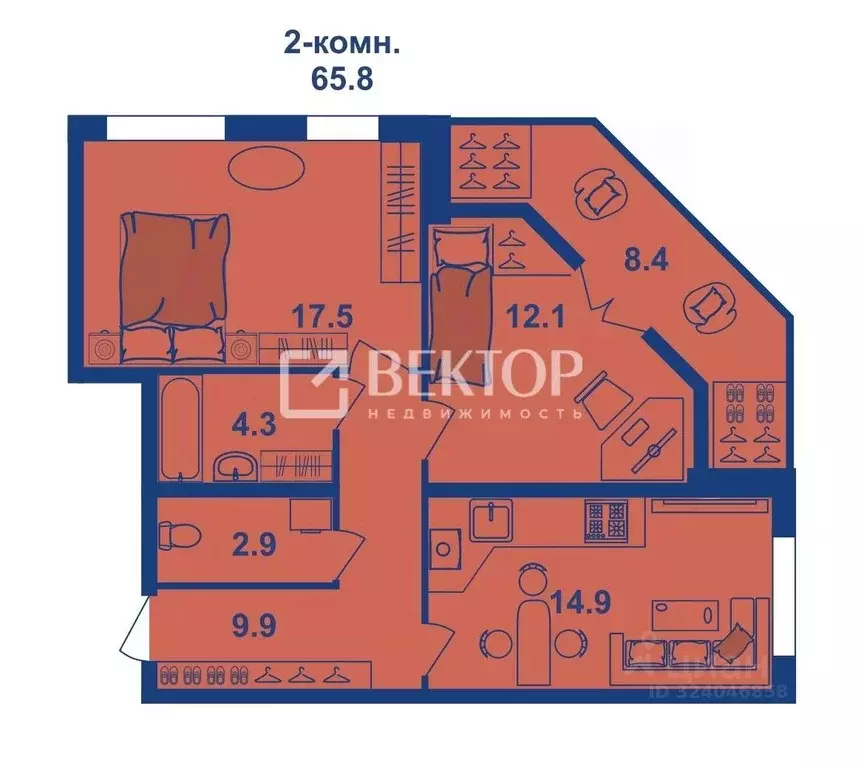 2-к кв. Костромская область, Кострома Магистральная ул., 71 (65.8 м) - Фото 1