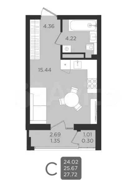 Квартира-студия, 27,8 м, 9/9 эт. - Фото 1