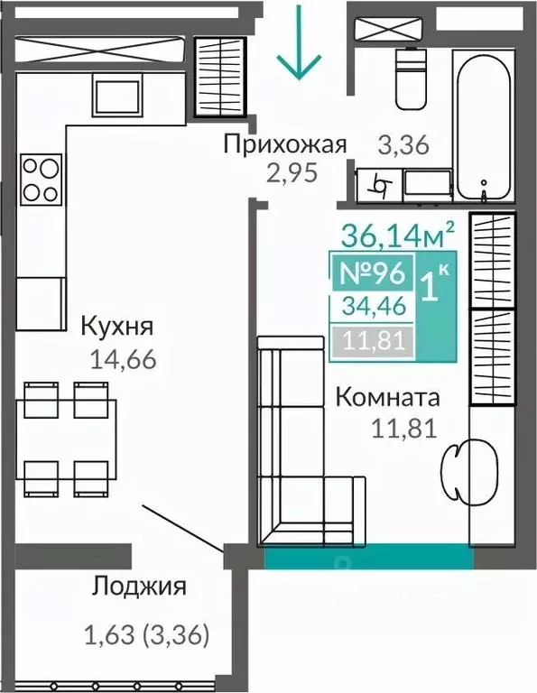 1-к кв. Крым, Симферополь Крымская роза мкр,  (34.46 м) - Фото 0