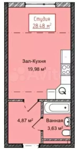 Квартира-студия, 28,5 м, 8/13 эт. - Фото 1