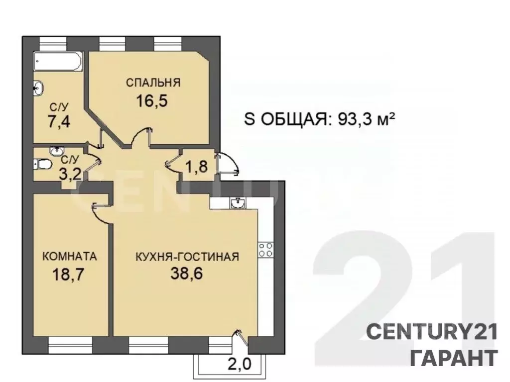 3-к кв. Санкт-Петербург Кузнецовская ул., 38 (93.3 м) - Фото 2