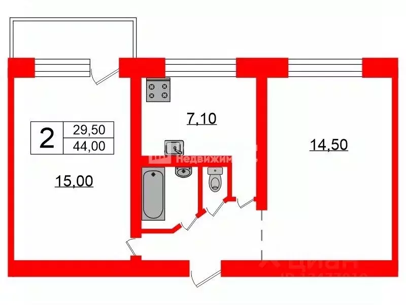2-к кв. Санкт-Петербург ул. Руднева, 29К2 (44.0 м) - Фото 2
