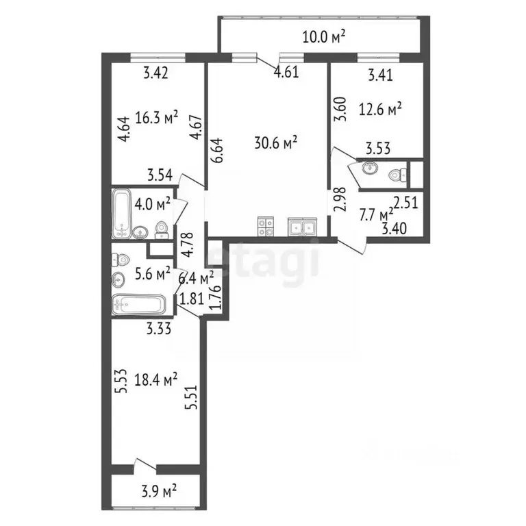 3-к кв. Санкт-Петербург бул. Александра Грина, 2к2 (103.4 м) - Фото 1