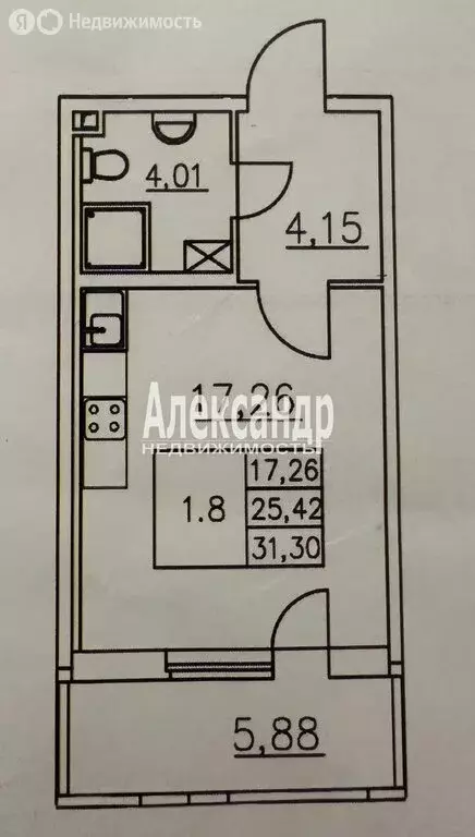 Квартира-студия: деревня Новосаратовка, улица Первых, 2к1 (26.5 м) - Фото 2