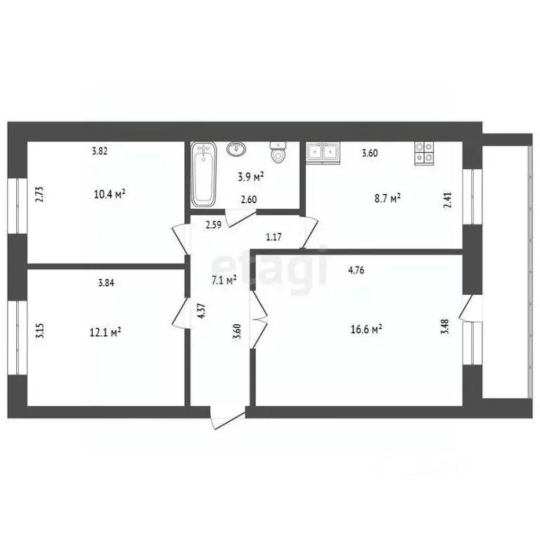 3-к кв. Тюменская область, Тюмень ул. Мамина-Сибиряка, 20 (58.8 м) - Фото 2