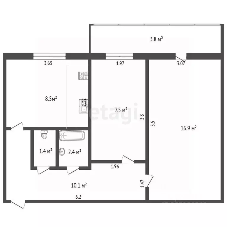 2-к кв. Крым, Кировский район, с. Золотое Поле ул. Ленина, 63 (46.8 м) - Фото 2