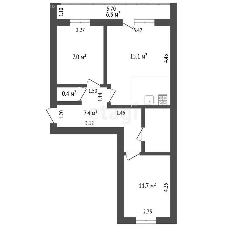 3-комнатная квартира: село Стрехнино, улица Стаханова, 10 (45.6 м) - Фото 0
