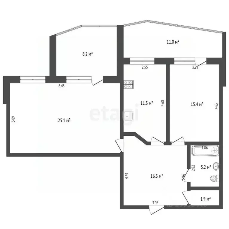 2-к кв. Тюменская область, Тюмень Олимпийская ул., 11 (75.2 м) - Фото 2
