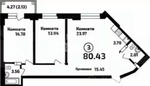 3-к кв. Новосибирская область, Новосибирск ул. Залесского, 8/1 (80.4 ... - Фото 1