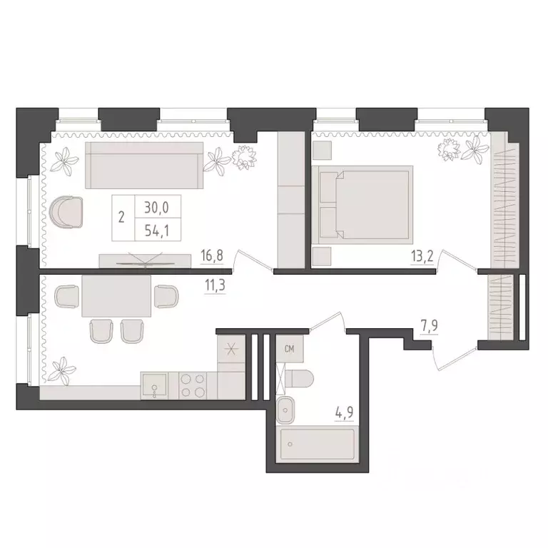 2-к кв. Башкортостан, Уфа 563-й кв-л,  (54.1 м) - Фото 1