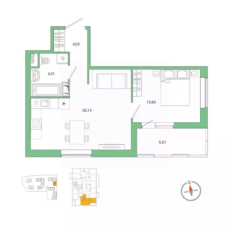 1-к кв. Ленинградская область, Всеволожский район, Заневское городское ... - Фото 1