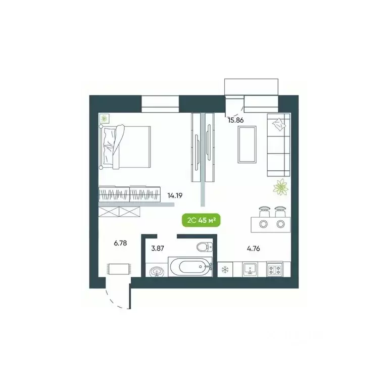 2-к кв. Новосибирская область, Кольцово рп, Ботаника мкр 9 (45.84 м) - Фото 0