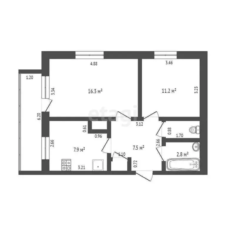 2-комнатная квартира: село Кировское, улица Ленина, 17 (47.9 м) - Фото 0