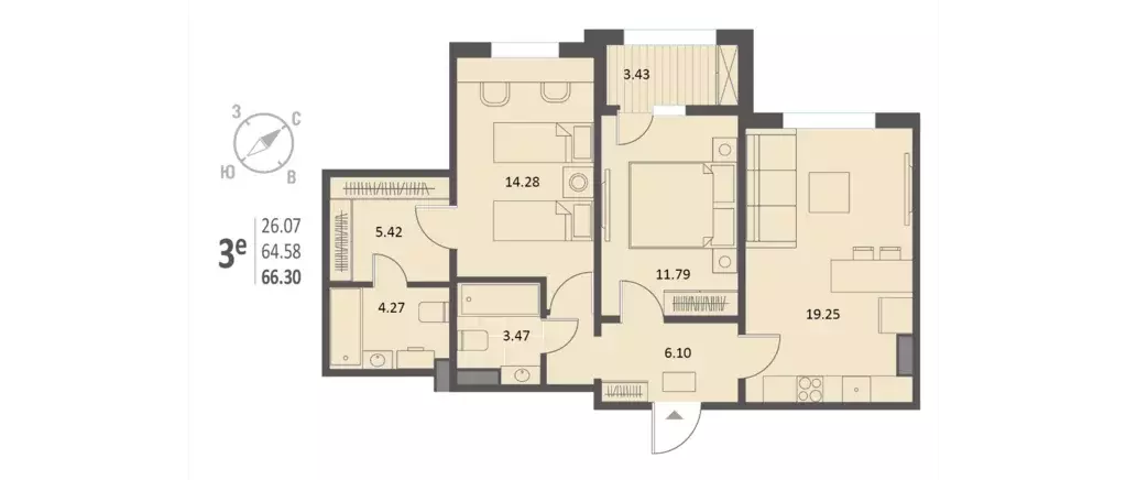 Продаётся 2-к квартира, 66.3 м - Фото 0