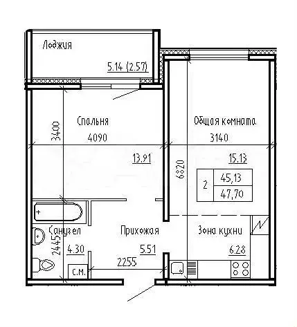 2-к. квартира, 47,7 м, 5/8 эт. - Фото 0