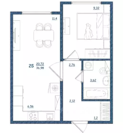 1-к кв. Тверская область, Тверь ул. Левитана, 93А (37.0 м) - Фото 2