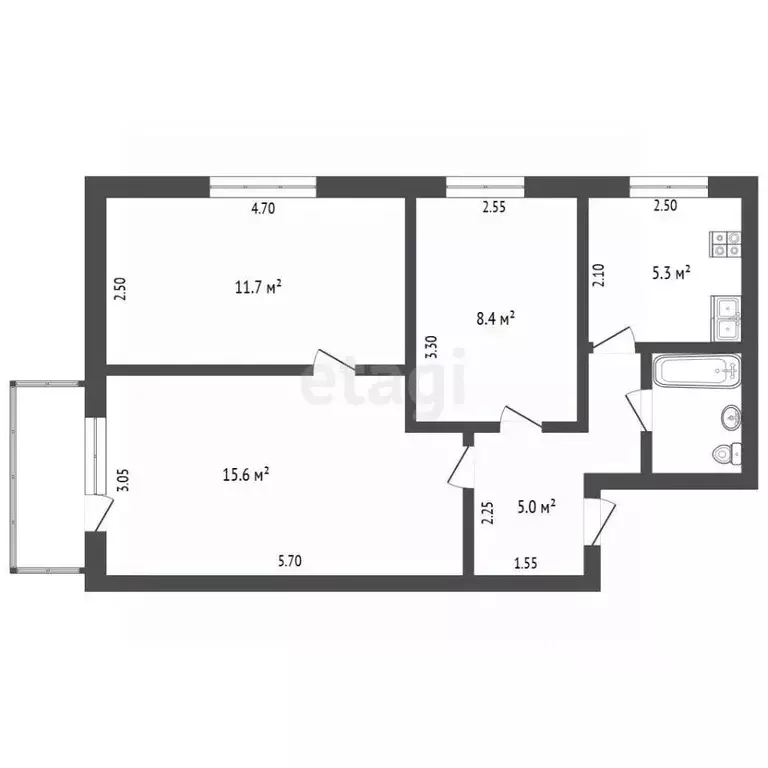 3-к кв. Крым, Симферополь ул. Киевская (49.3 м) - Фото 2