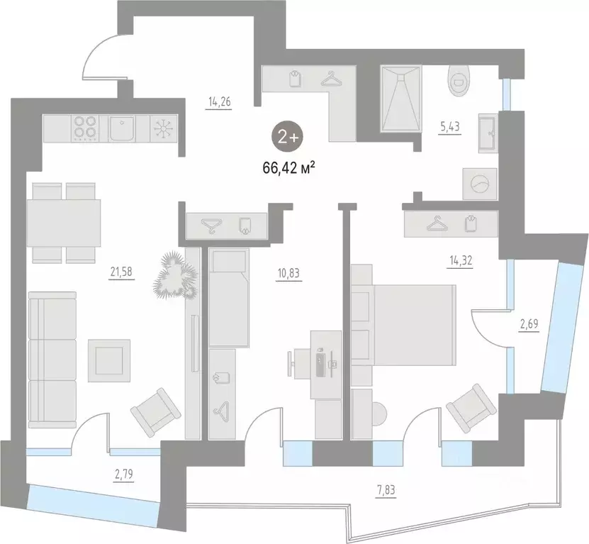 2-к кв. Тюменская область, Тюменский муниципальный округ, с. Кулаково ... - Фото 1