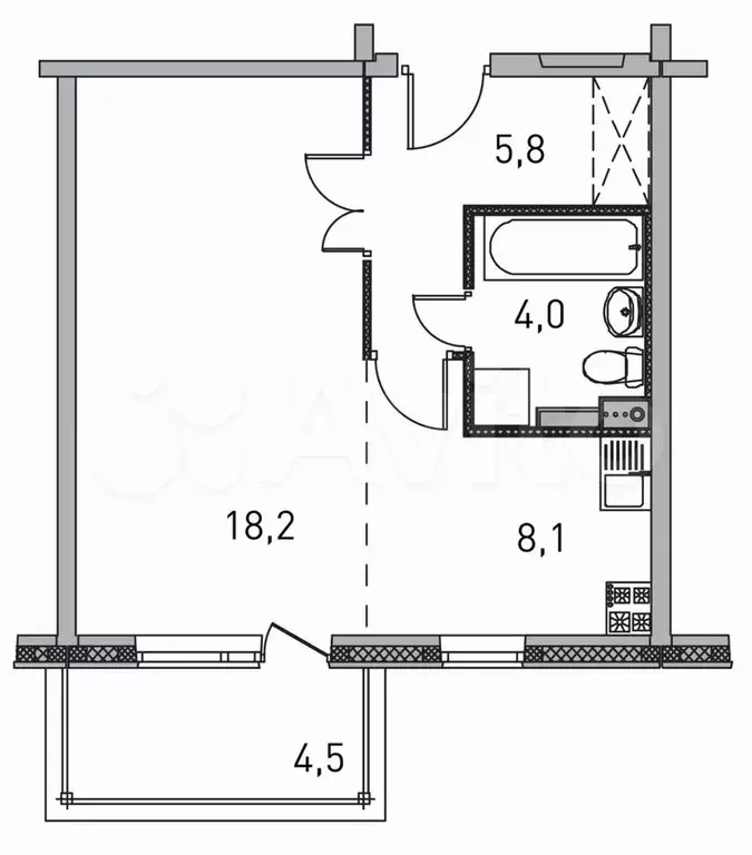 1-к. квартира, 36,2 м, 5/5 эт. - Фото 0