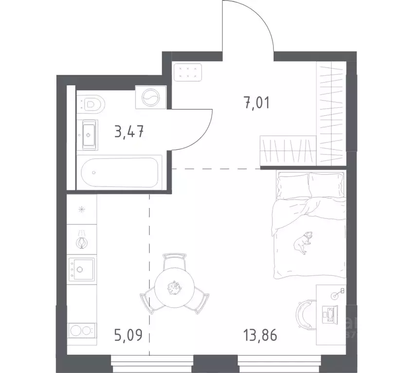 1-к кв. Башкортостан, Уфа ул. Минигали Губайдуллина, 8к9 (29.43 м) - Фото 1