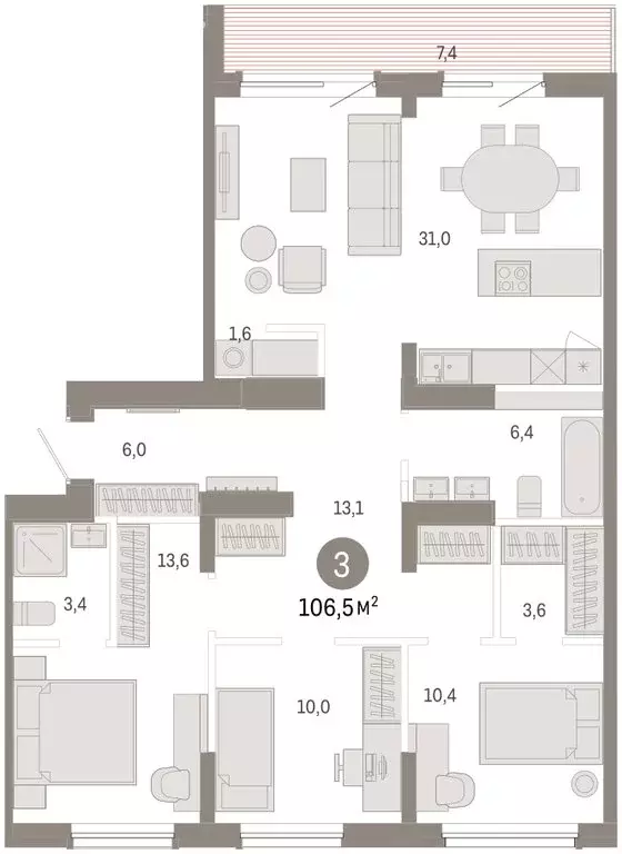 3-комнатная квартира: Омск, Кировский округ (106.49 м) - Фото 1