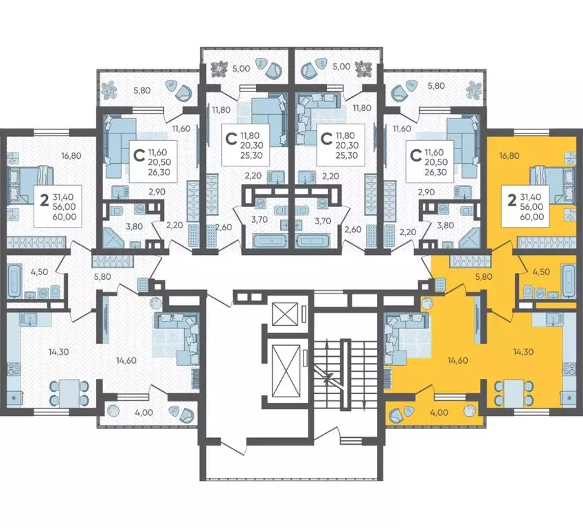 2-комнатная квартира: Сочи, ЖК Горный Квартал (60 м) - Фото 2