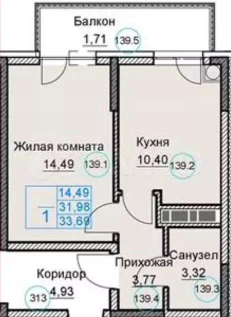 1-к. квартира, 32 м, 7/8 эт. - Фото 1