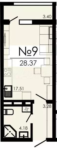 Квартира-студия, 28,4 м, 13/13 эт. - Фото 1