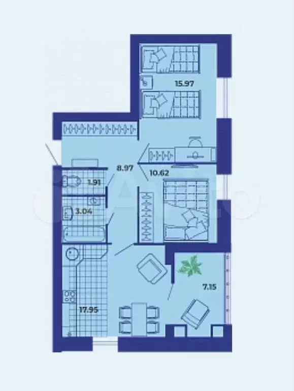 2-к. квартира, 65,6 м, 4/9 эт. - Фото 1